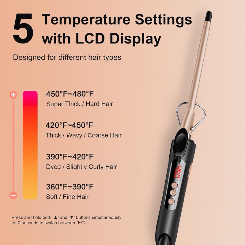 MELYDO 1/2 Inch Curling Iron for Short Hair & Long Hair, Half Inch Tourmaline Ceramic Curling Iron with Auto Shut-Off, Dual Voltage Small Barrel Curling Tongs Wand for Travel, Glove Include - Image 4